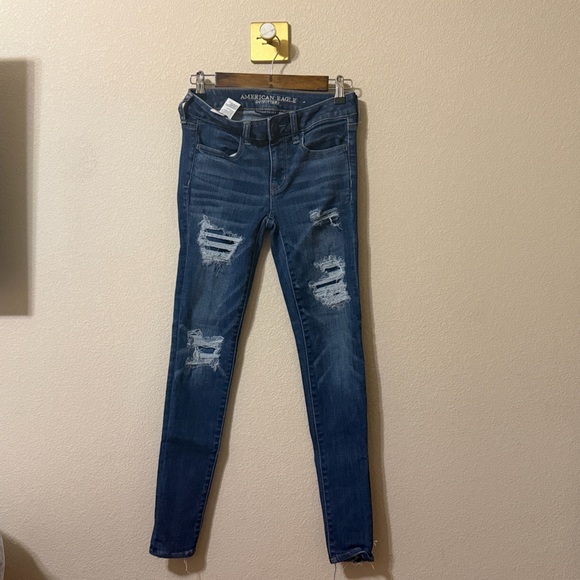 American Eagle Outfitters Blue Distressed Skinny Jeans - Picture 2 of 6
